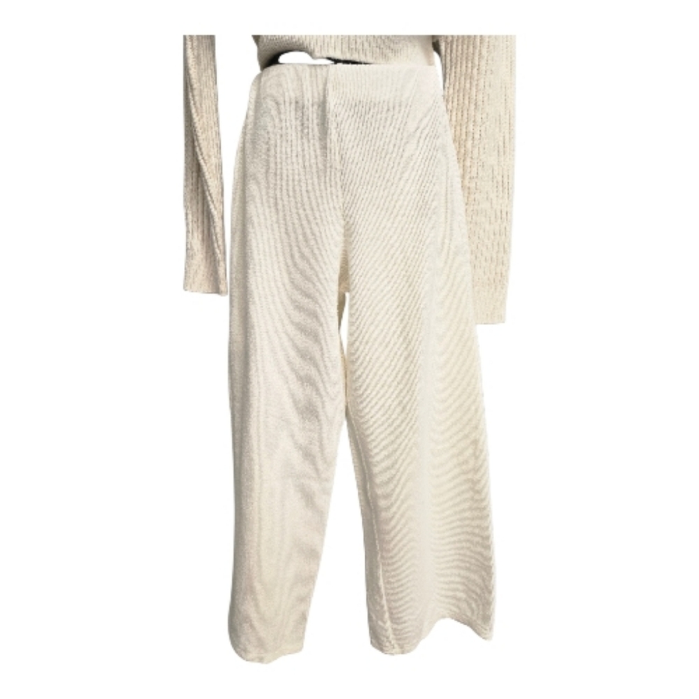 Elegant Cream Ribbed Wide-Leg Pants Zara